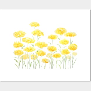 abstract yellow common yarrow flowers watercolor horizontal Posters and Art